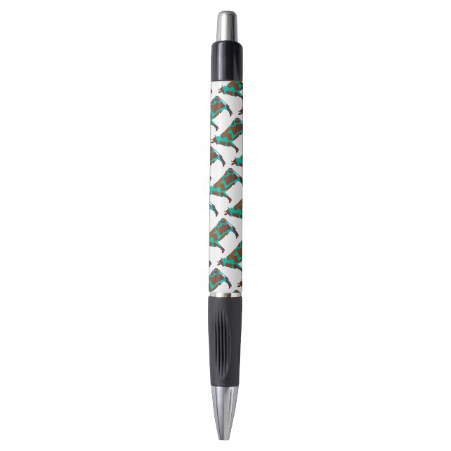 Cow Brown and Teal Silhouette Pen (Front Vertical)