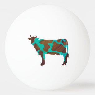 Cow Brown and Teal Silhouette Ping Pong Ball