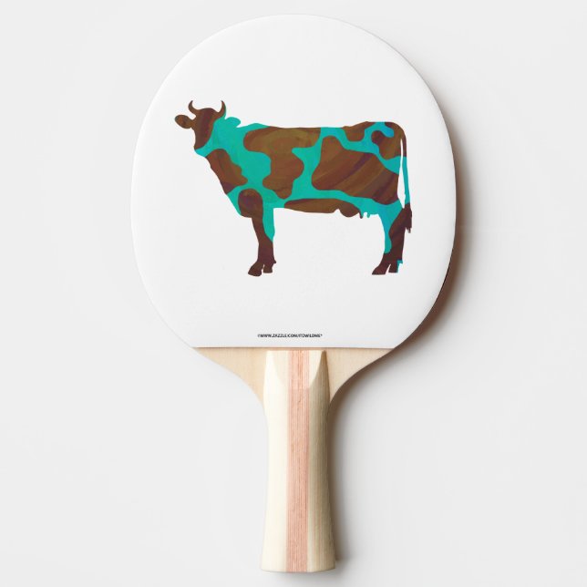 Cow Brown and Teal Silhouette Ping Pong Paddle (Front)