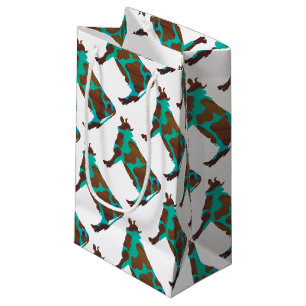 Cow Brown and Teal Silhouette Small Gift Bag
