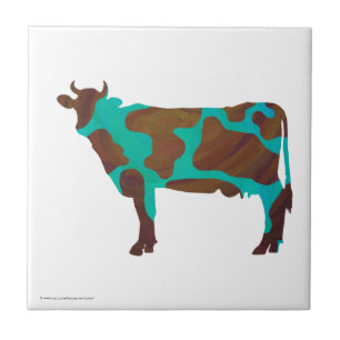 Cow Brown and Teal Silhouette Tile
