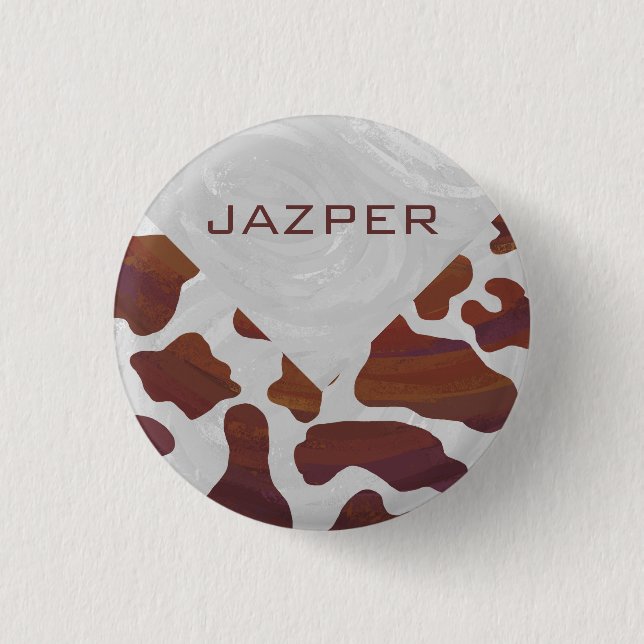 Cow Brown and White Monogram 1 Inch Round Button (Front)