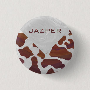 Cow Brown and White Monogram 1 Inch Round Button