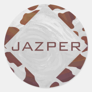 Cow Brown and White Monogram Classic Round Sticker
