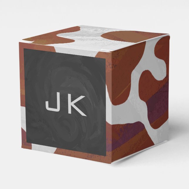 Cow Brown and White Monogram Favor Box (Front Side)