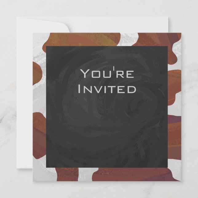 Cow Brown and White Monogram Invitation (Front)