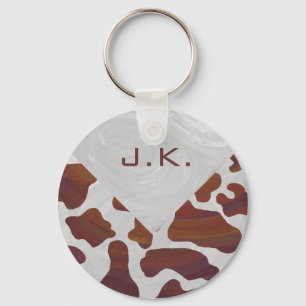 Cow Brown and White Monogram Keychain