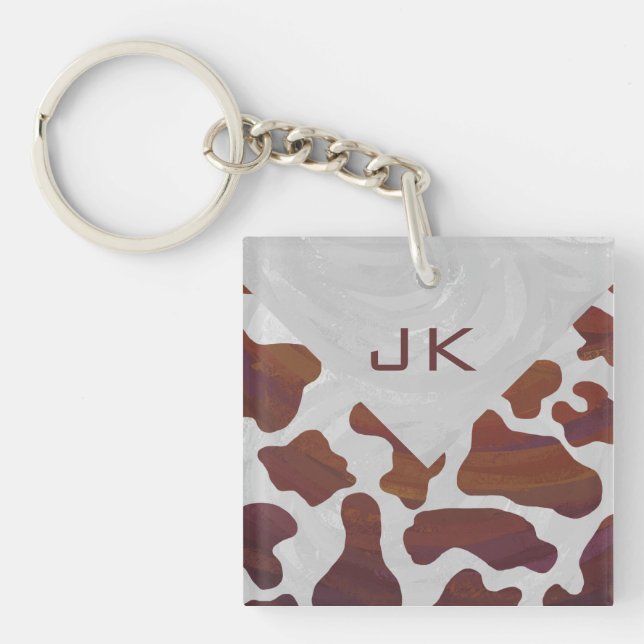 Cow Brown and White Monogram Keychain (Front)