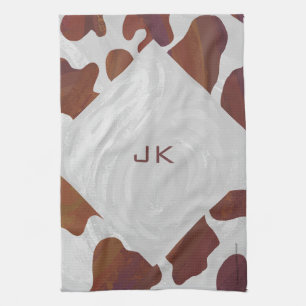 Cow Brown and White Monogram Kitchen Towel