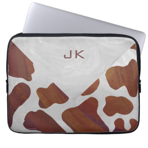 Cow Brown and White Monogram Laptop Sleeve