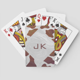 Cow Brown and White Monogram Playing Cards