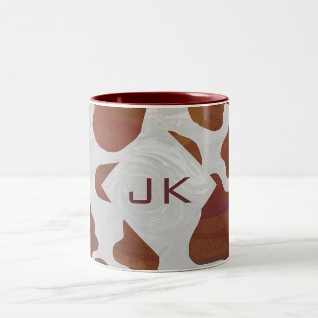 Cow Brown and White Monogram Two-Tone Coffee Mug (Center)