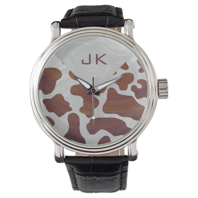 Cow Brown and White Monogram Watch (Front)