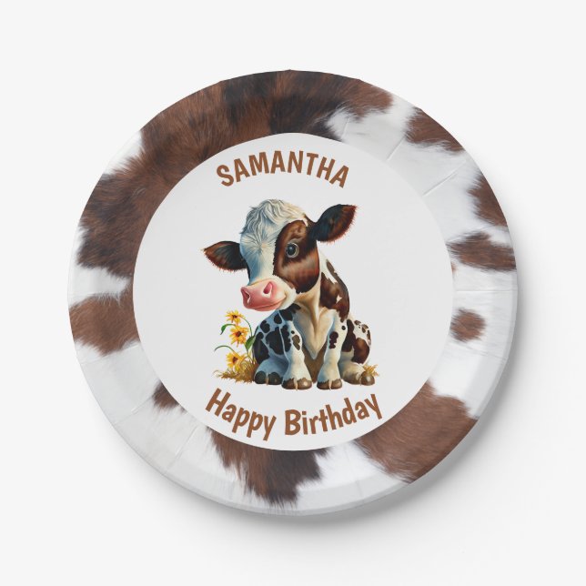 Cow Brown and White Paper Plate (Front)