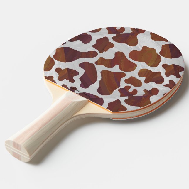 Cow Brown and White Print Ping Pong Paddle (Front Angle)