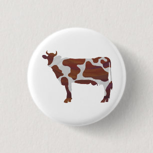 Cow Brown and White Silhouette 1 Inch Round Button