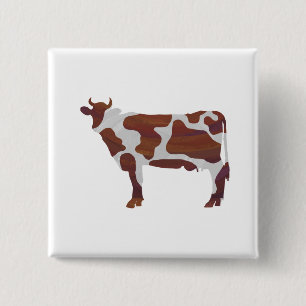 Cow Brown and White Silhouette 2 Inch Square Button
