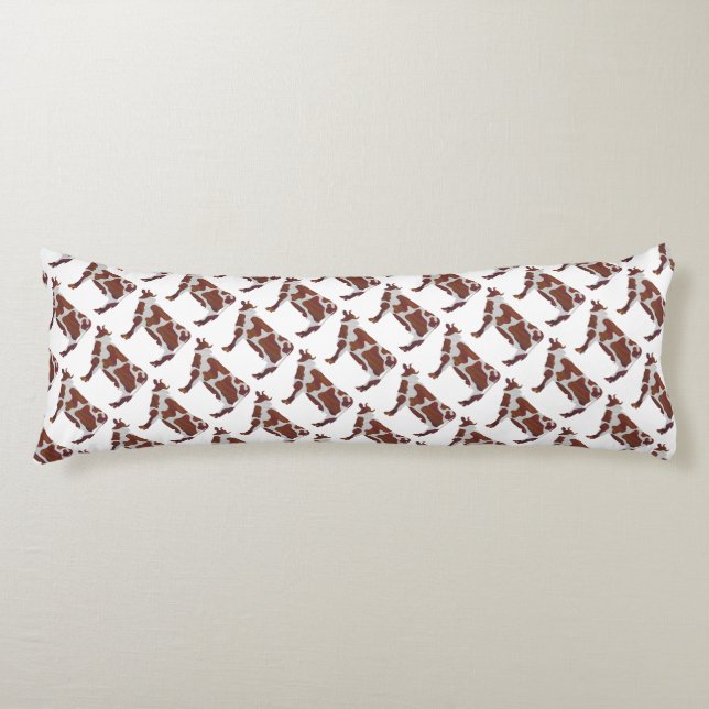 Cow Brown and White Silhouette Body Pillow (Front)