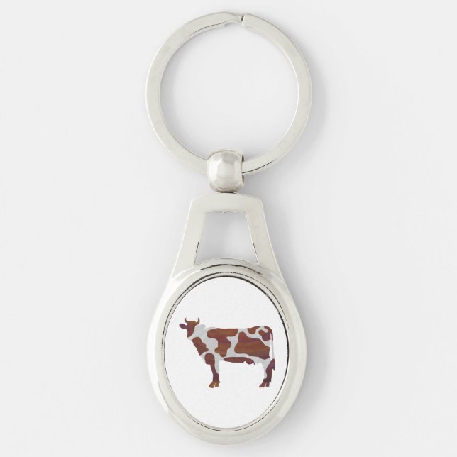 Cow Brown and White Silhouette Keychain (Front)