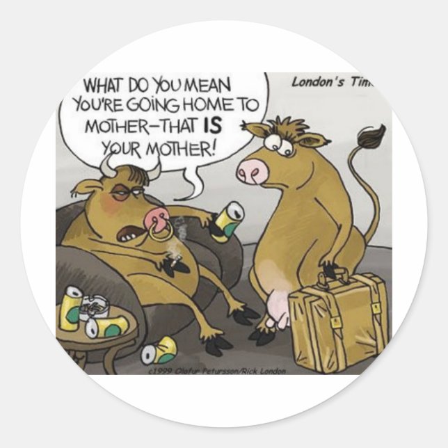 Cow Bull Divorce Funny Cartoon Gifts & Tees Classic Round Sticker (Front)