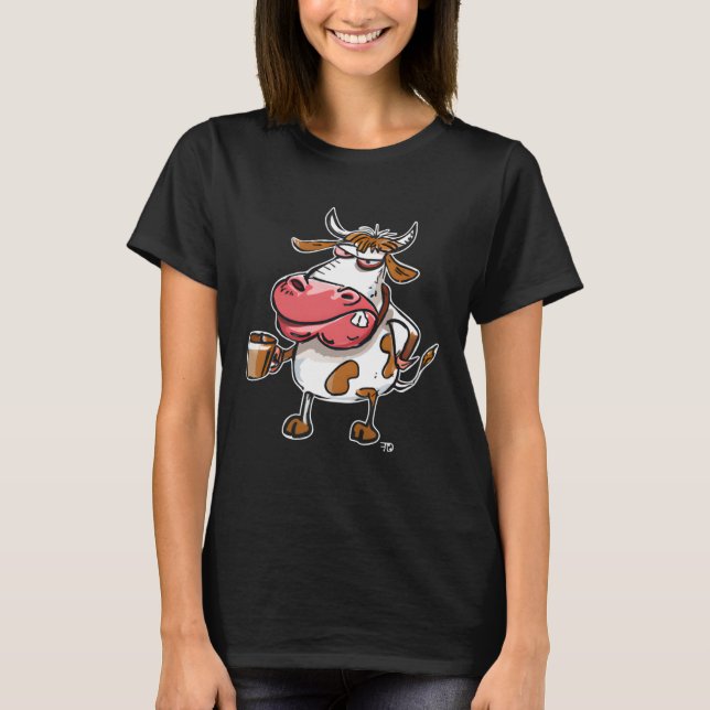 Cow Bull With Coffee Cup T-Shirt (Front)