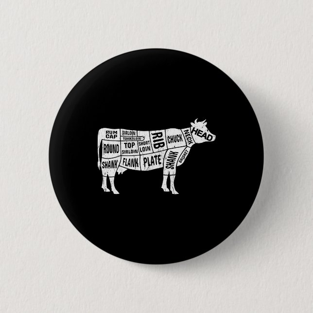 Cow Butcher Tees  2 Inch Round Button (Front)