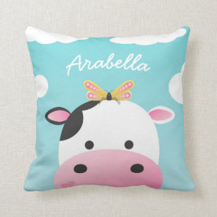 Cow & Butterfly BFFs Custom Name Throw Pillow