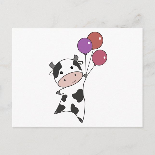 Cow Calf Flies Balloons Cute Animals Postcard (Front)