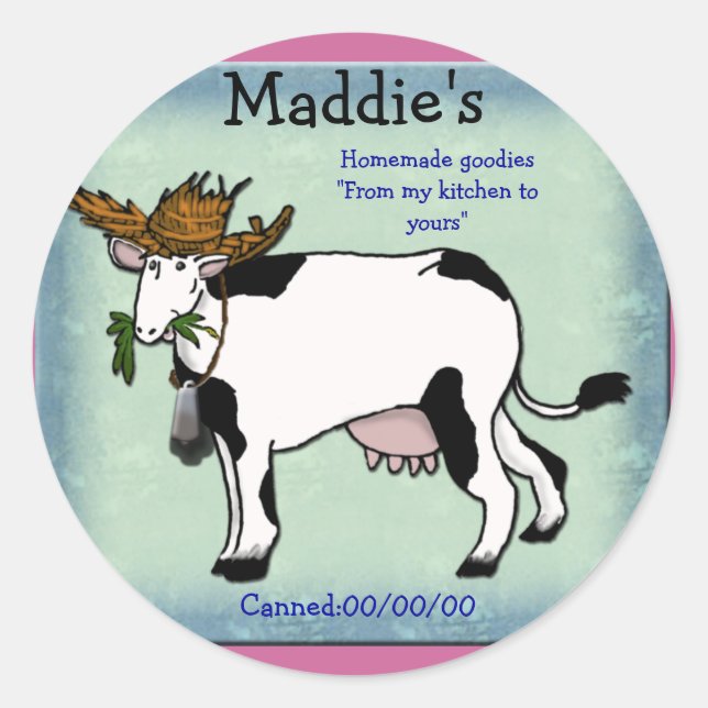cow canning classic round sticker (Front)