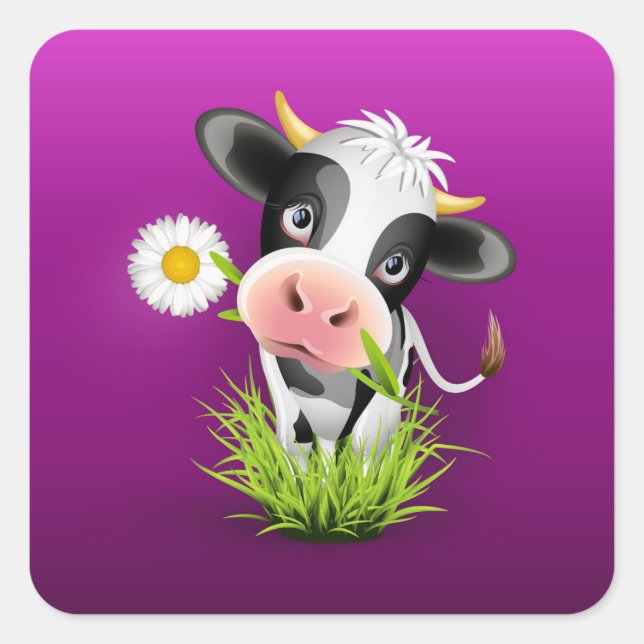 cow, cartoon, cute, animal, sweet, little, charact square sticker (Front)