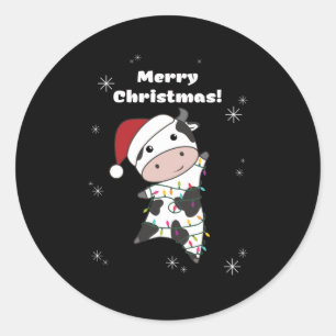 Cow Cheerful Christmas Winter Animals Cows Classic Round Sticker
