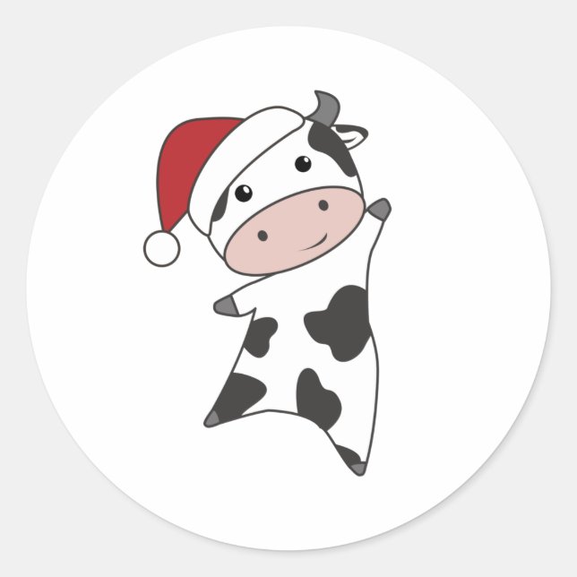 Cow Cheerful Christmas Winter Animals Cows Classic Round Sticker (Front)