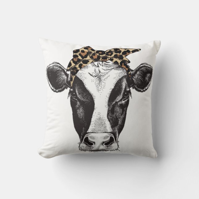 Cow Cheetah Print Throw Pillow (Front)
