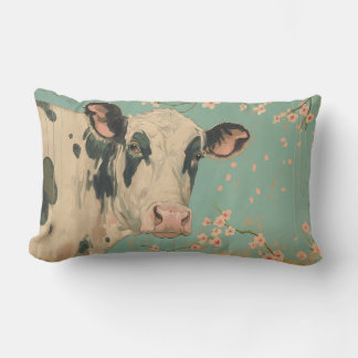 Cow & Cherry Blossoms Pastel Throw Pillow