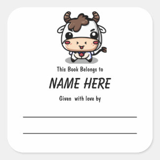 Cow Children's Bookplate With Message Square Sticker