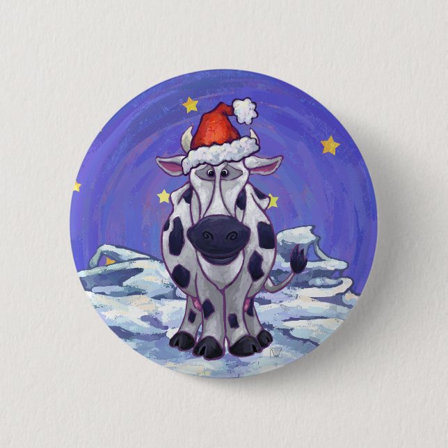 Cow Christmas 2 Inch Round Button (Front)