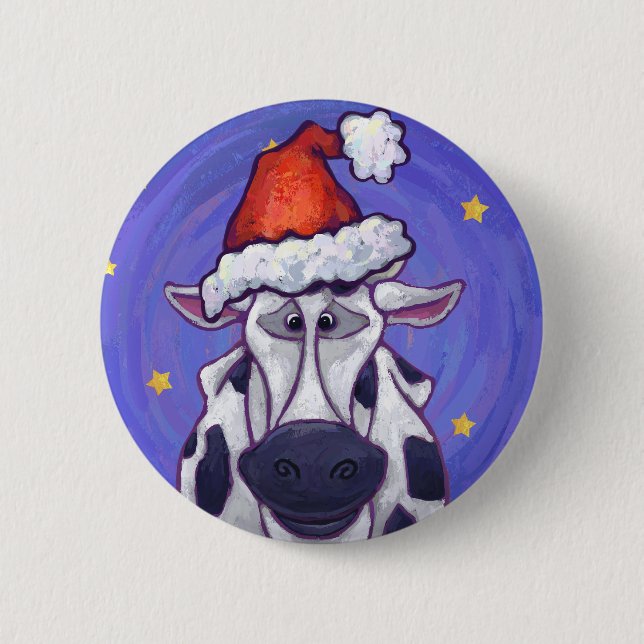 Cow Christmas 2 Inch Round Button (Front)