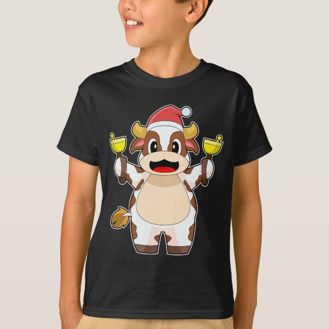 Cow Christmas Christmas bells T-Shirt (Front)