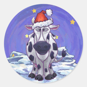 Cow Christmas Classic Round Sticker