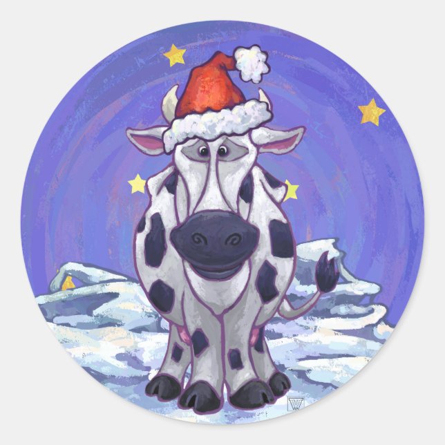 Cow Christmas Classic Round Sticker (Front)