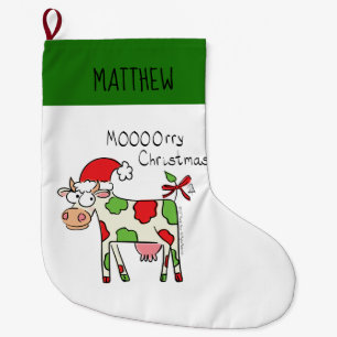 Cow Christmas Cute Kids Large Christmas Stocking