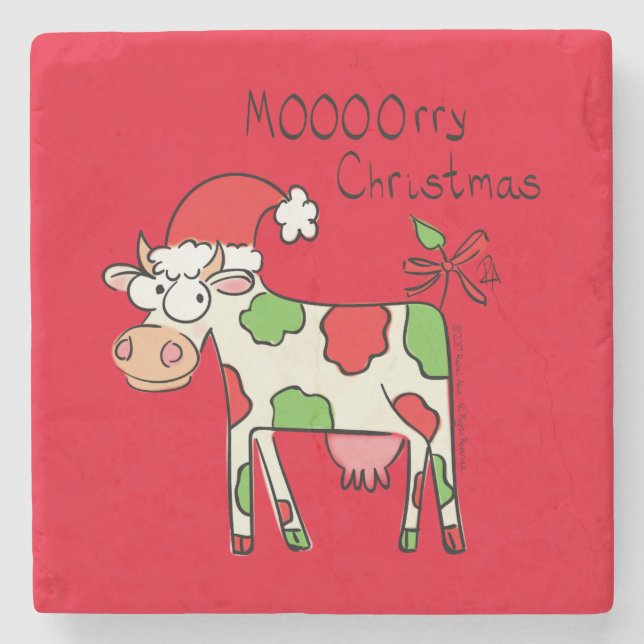 Cow Christmas Cute Kids Stone Coaster (Front)