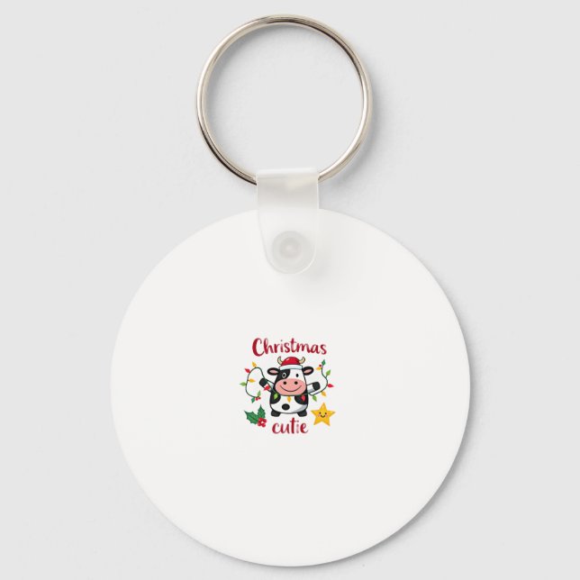 Cow Christmas Cutie Cows Christmas T-Shirt (6) Keychain (Front)