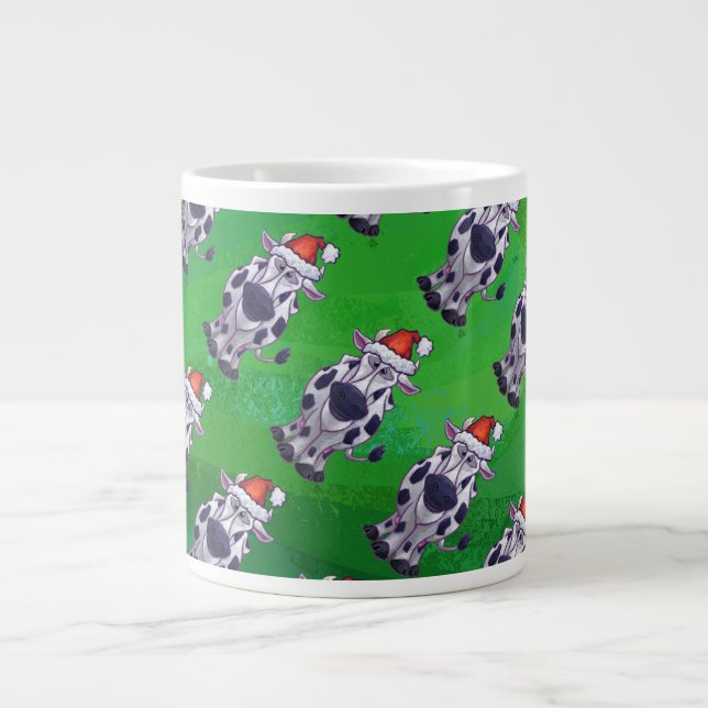 Cow Christmas On Green Large Coffee Mug (Front)