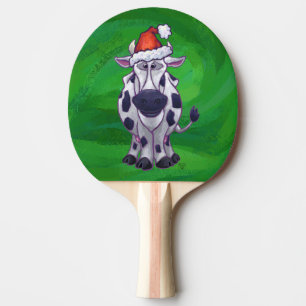 Cow Christmas On Green Ping Pong Paddle