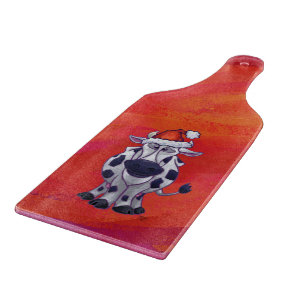 Cow Christmas on Red Feild Cutting Board