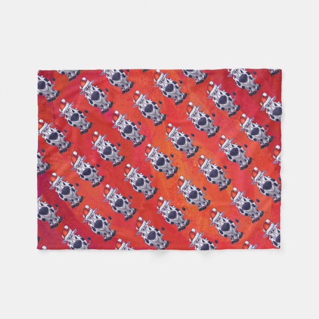 Cow Christmas on Red Feild Fleece Blanket (Front (Horizontal))