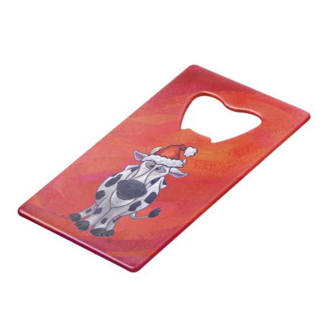 Cow Christmas on Red Feild Wallet Bottle Opener (Front Angled)