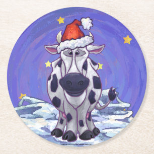Cow Christmas Round Paper Coaster