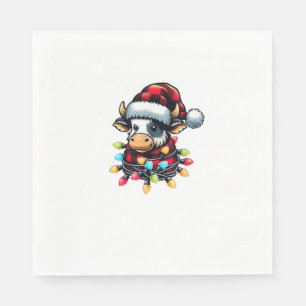 Cow Christmas Santa Hat Buffalo Plaid Xmas Cow Lov Napkin